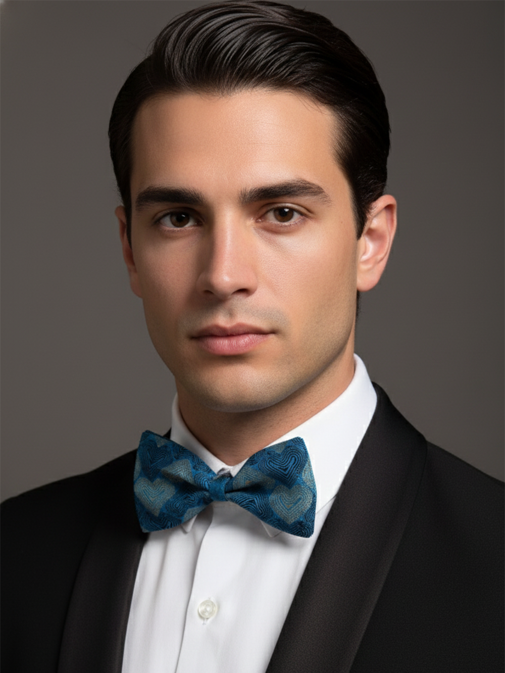 Luxury Royal Blue and Silver Heart Geometric Men's Bow Tie