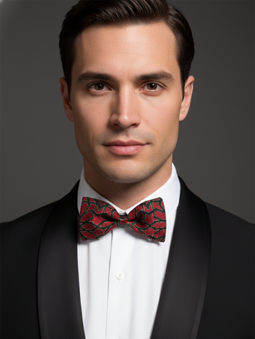 Bold Dark Red and Black Geometric Star Men's Bow Tie