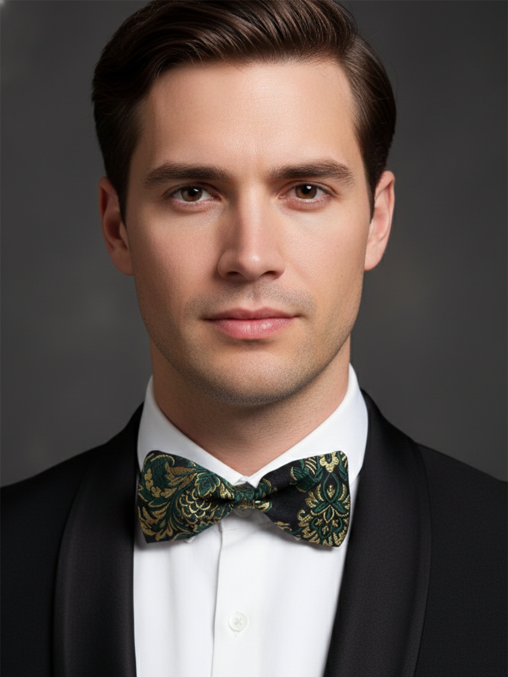Luxury Emerald Green and Gold Baroque Men's Bow Tie