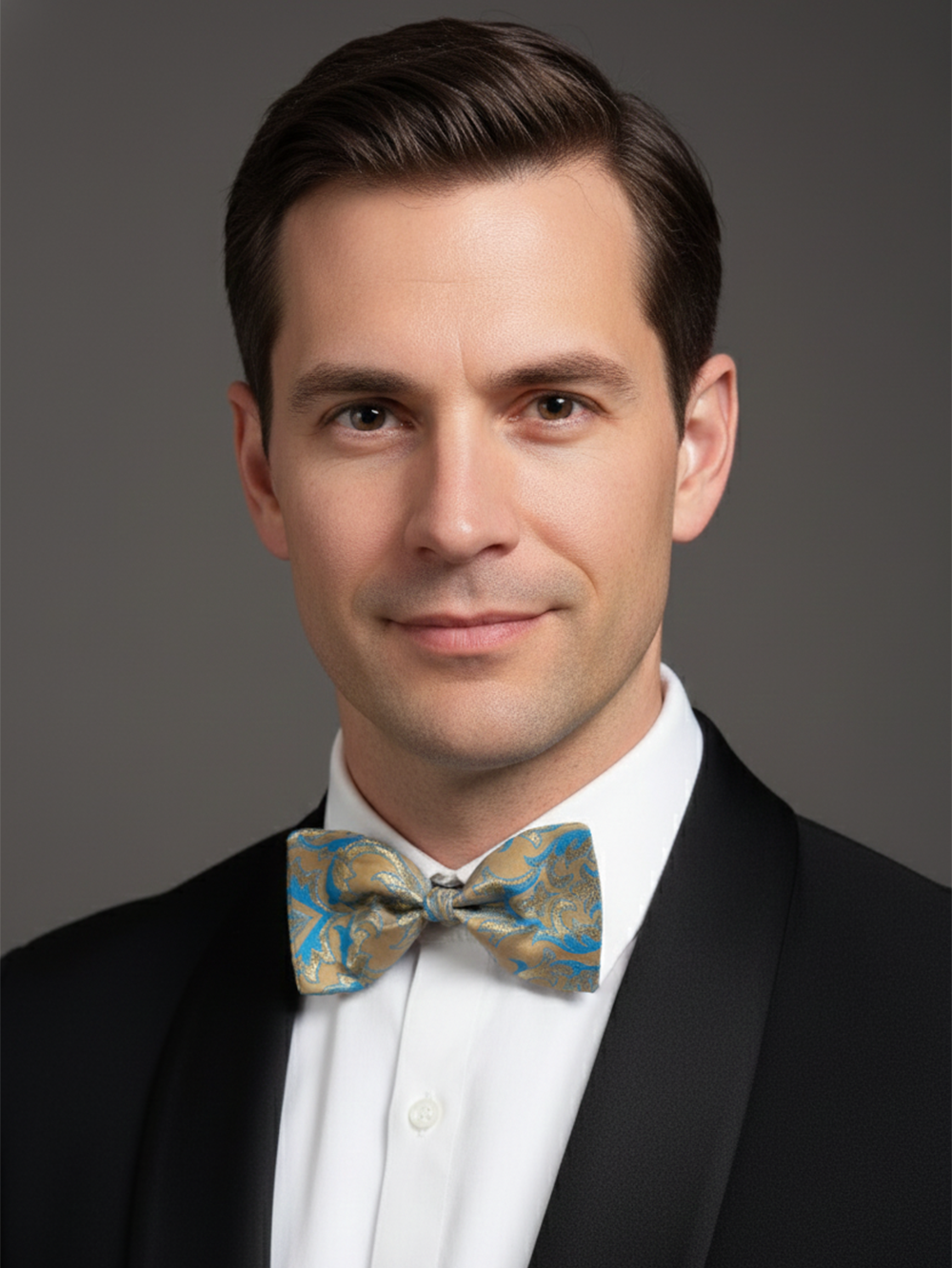Vibrant Gold And Light Blue Baroque Pattern Men's Bow Tie