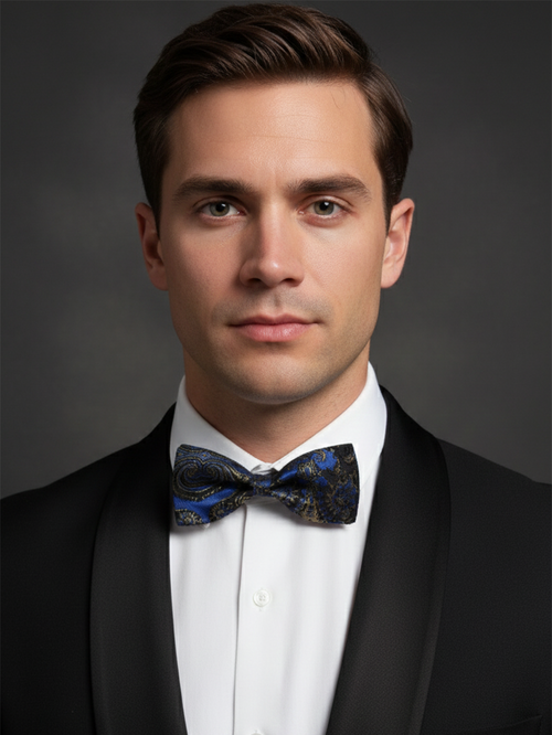 Elegant Blue and Gold Paisley Men's Bow Tie
