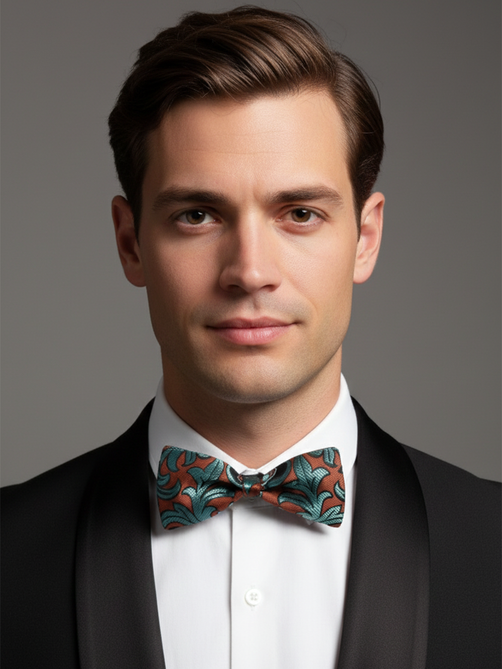 Luxury Copper and Sage Green Baroque Men's Bow Tie