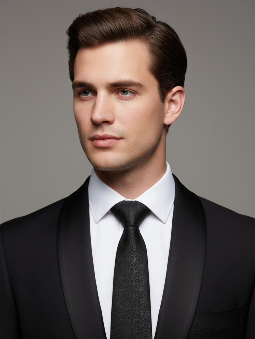 Premium Men's Black Silk-Blend Necktie – Classic Black Tie with Subtle Textured Geometric Damask Pattern