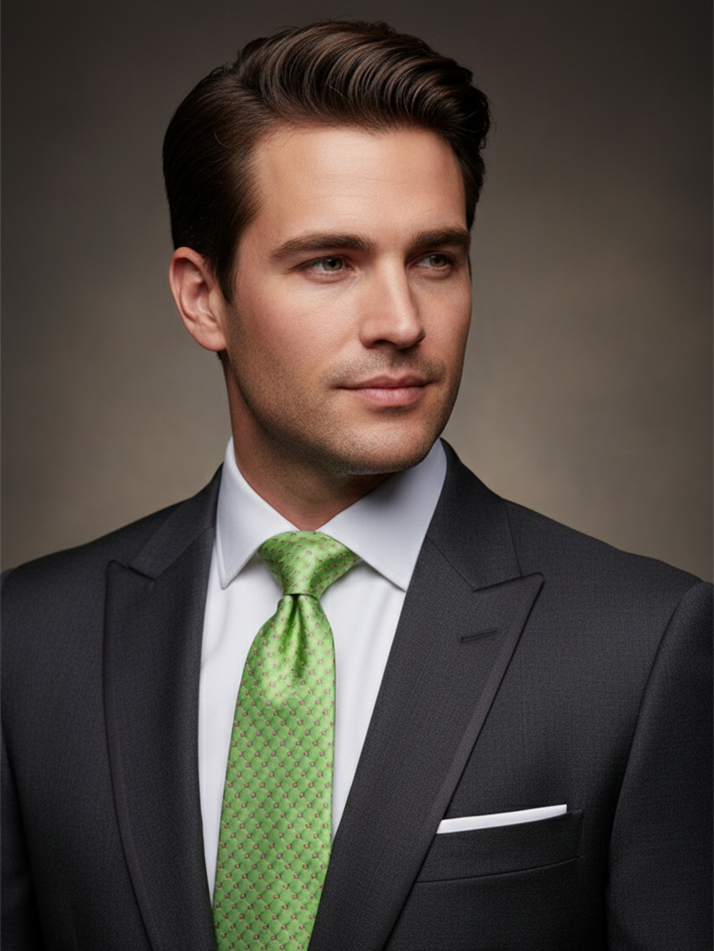 Premium Men's Silk-Blend Necktie – Bright Olive Green Tie with Textured Micro-Geometric Diamond Pattern
