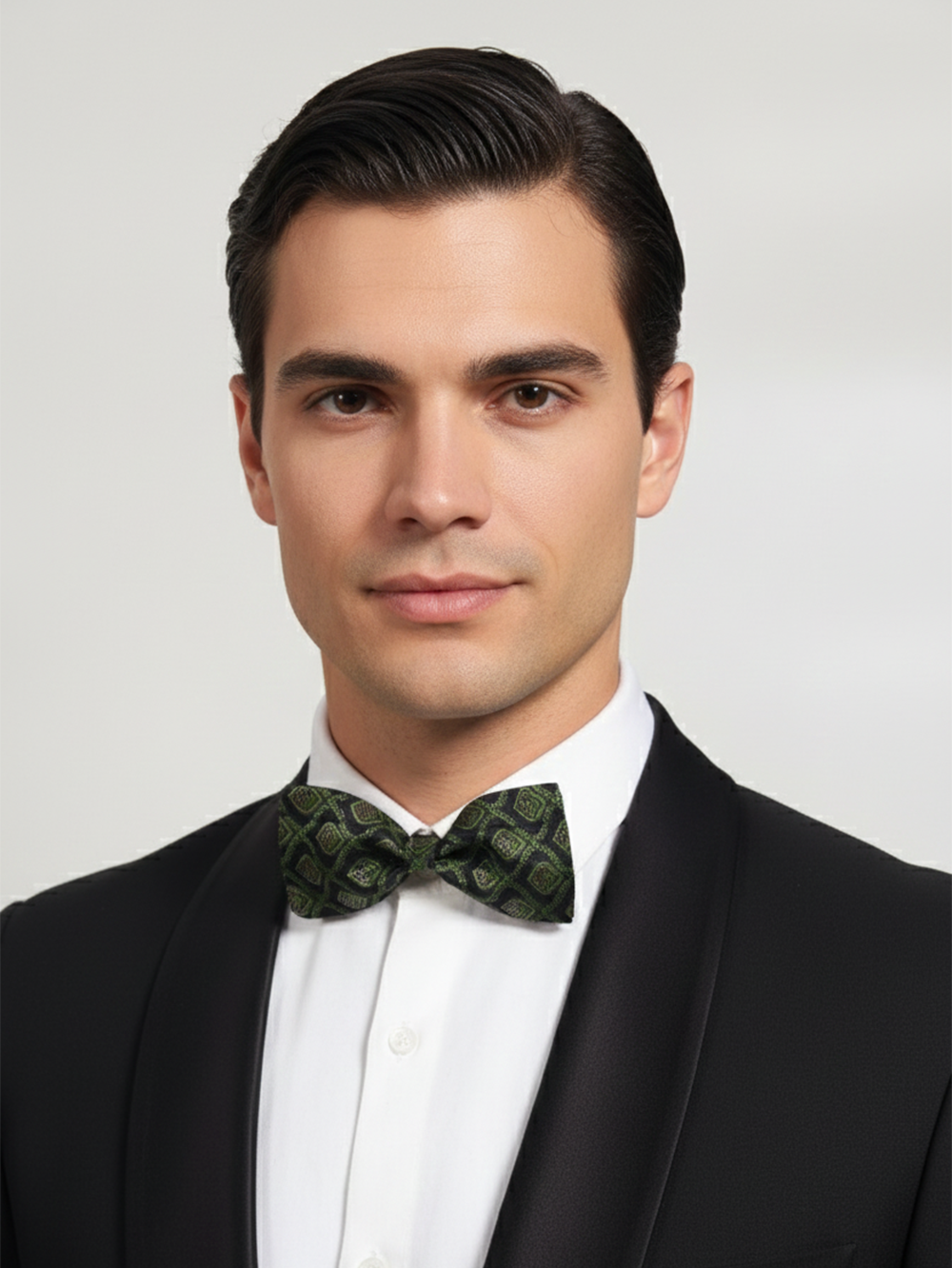 Luxury Forest Green and Black Geometric Men's Bow Tie
