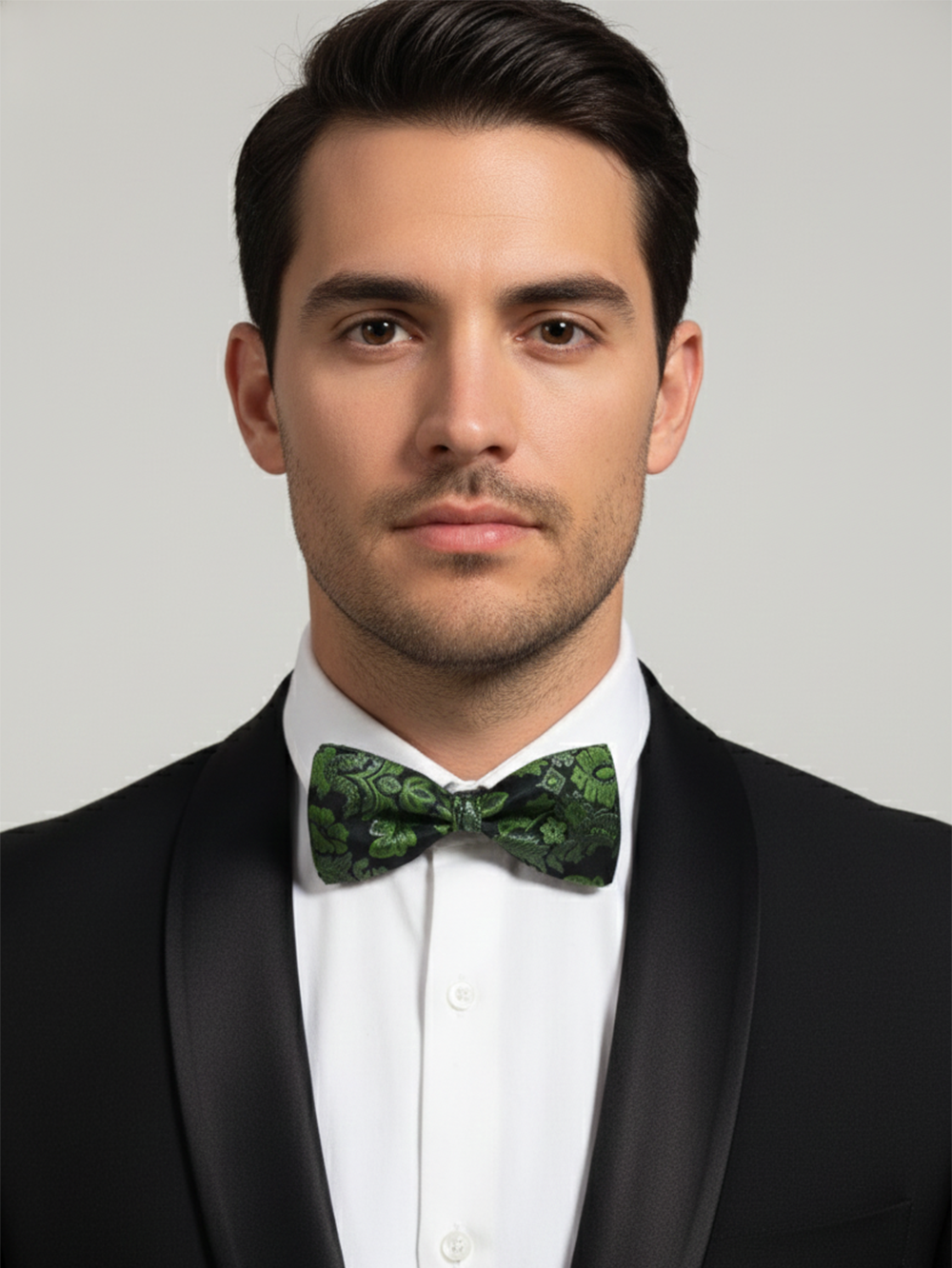 Luxury Forest Green and Black Floral Paisley Men's Bow Tie