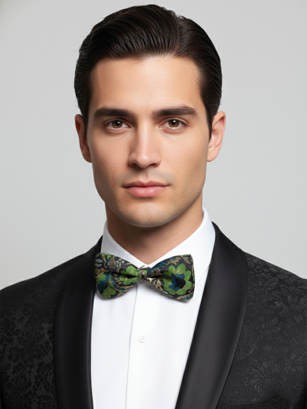 Sophisticated Black Green And Blue Floral Paisley Men's Bow Tie
