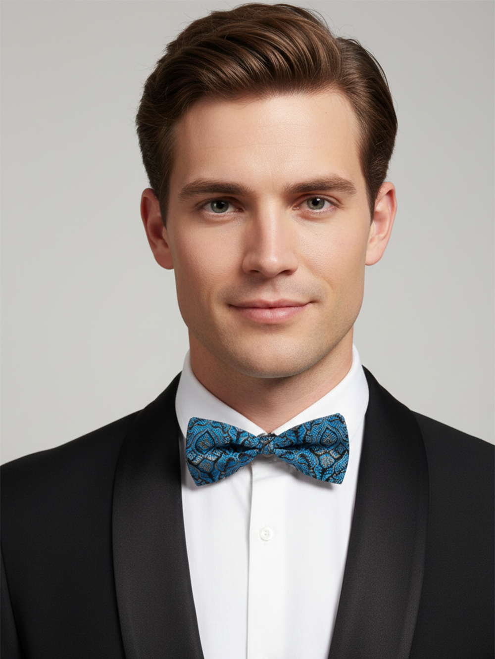 Luxury Teal Blue and Black Baroque Men's Bow Tie