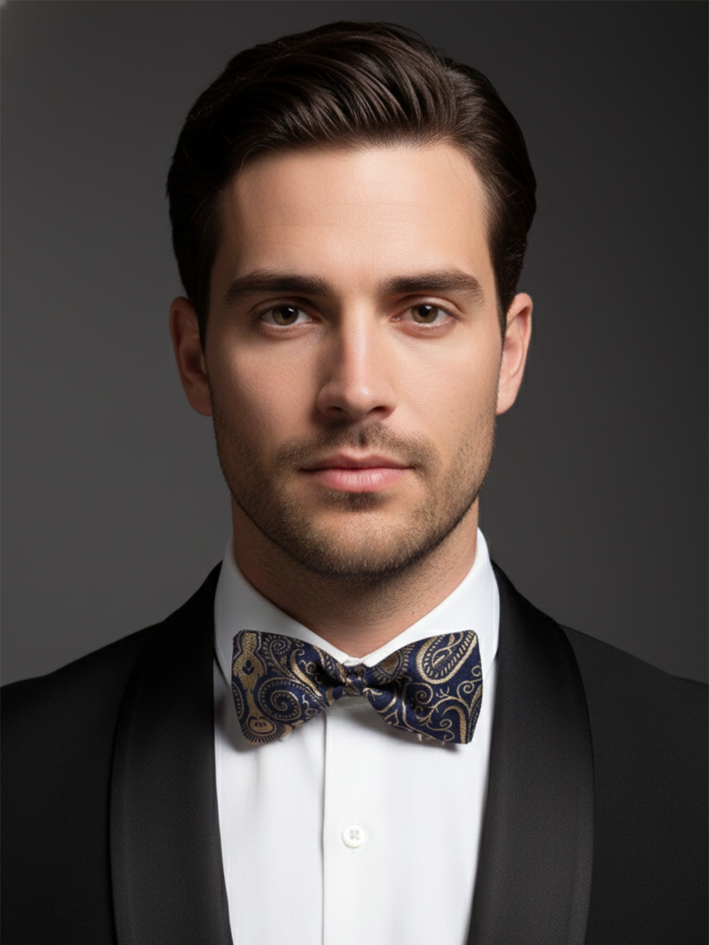 Sophisticated Navy Blue And Gold Paisley Men's Bow Tie