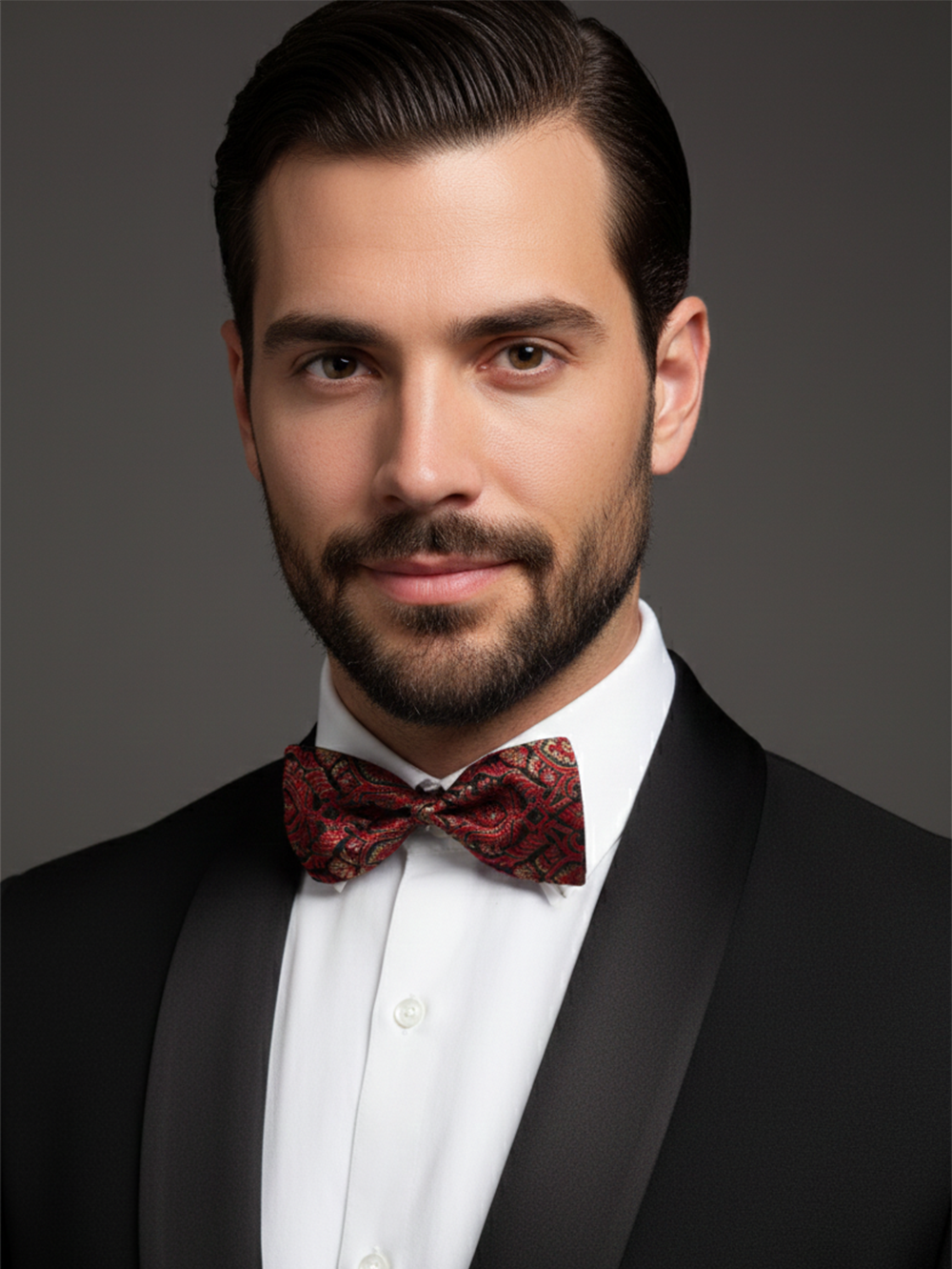 Luxury Burgundy Red and Gold Baroque Men's Bow Tie