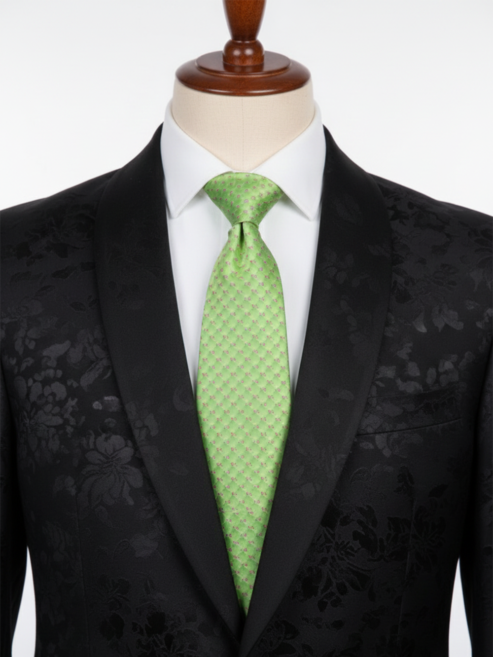 Premium Men's Silk-Blend Necktie – Bright Olive Green Tie with Textured Micro-Geometric Diamond Pattern