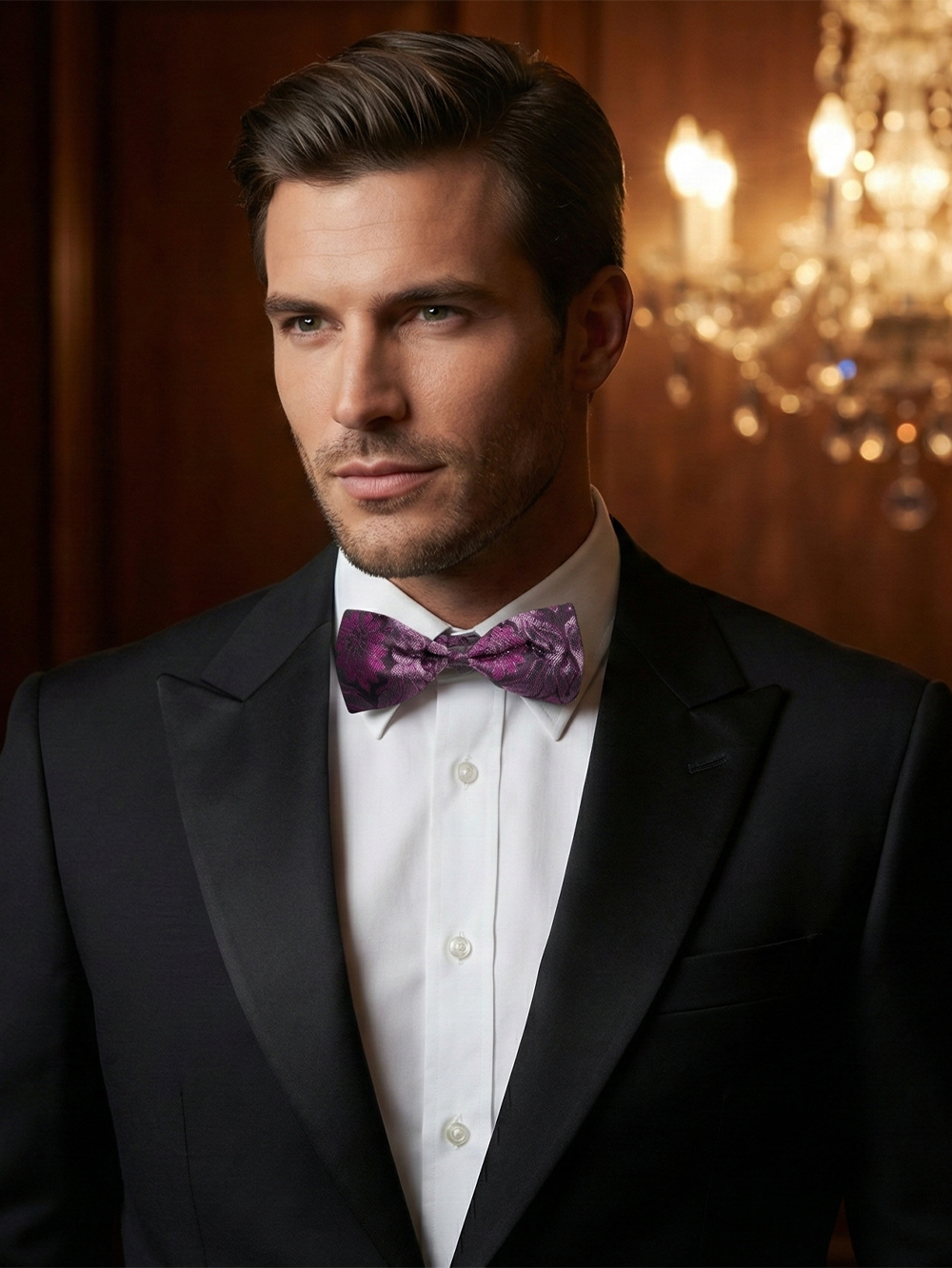 Exquisite Royal Purple Floral Brocade Pre-Tied Formal Bow Tie