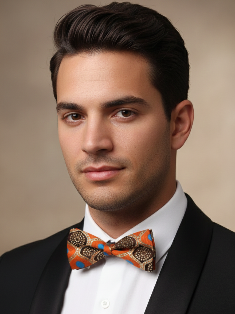 Artistic Burnt Orange and Brown Abstract Men's Bow Tie
