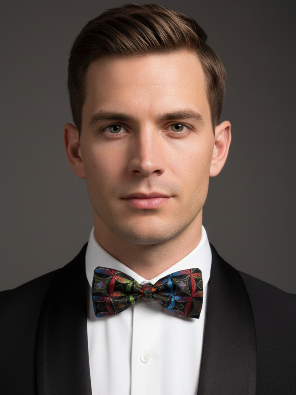 Vibrant Multicolor Geometric Mosaic Men's Silk Bow Tie