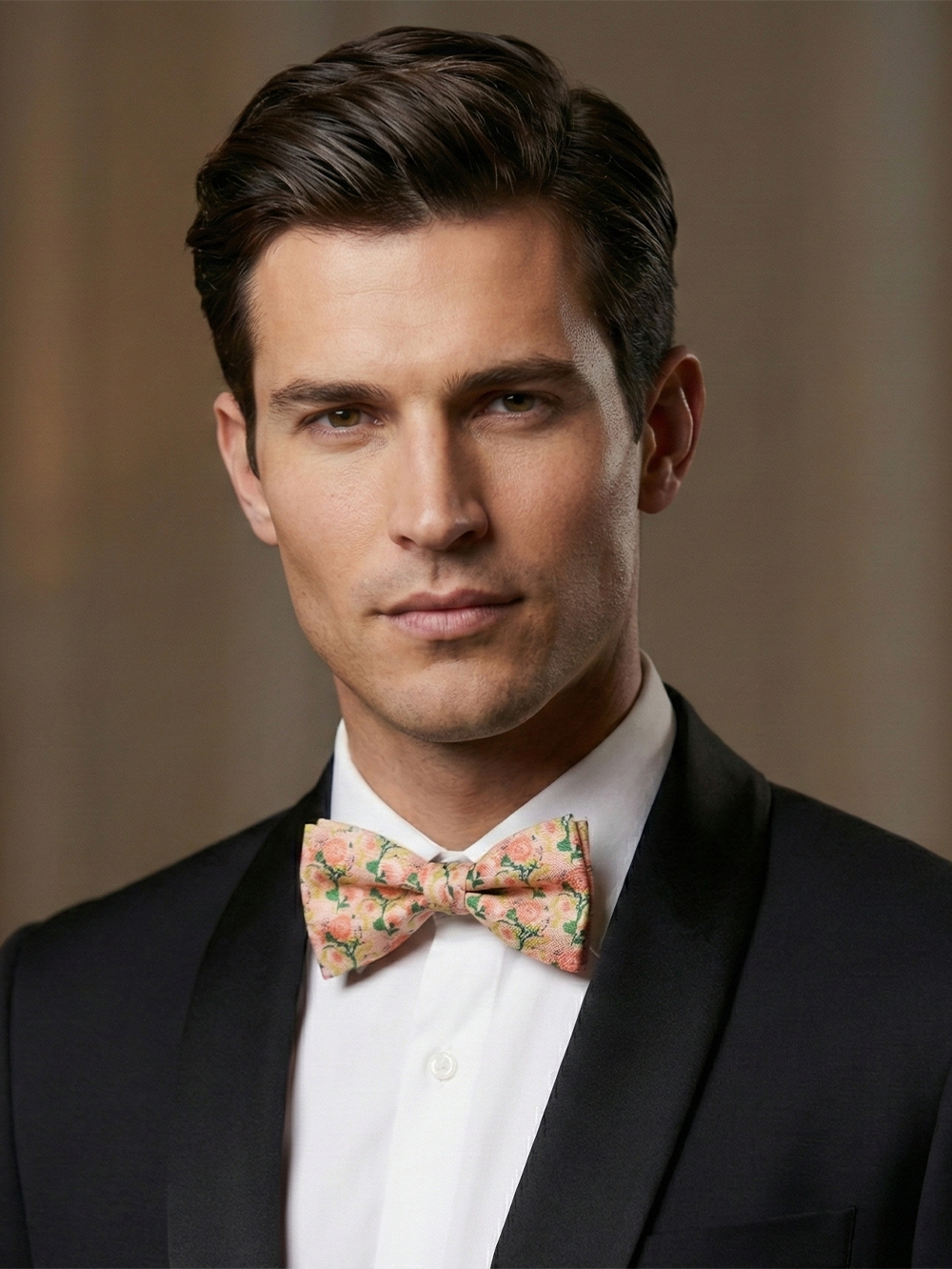 Charming Pink Floral Rose Pattern Pre-Tied Gentleman's Bow Tie