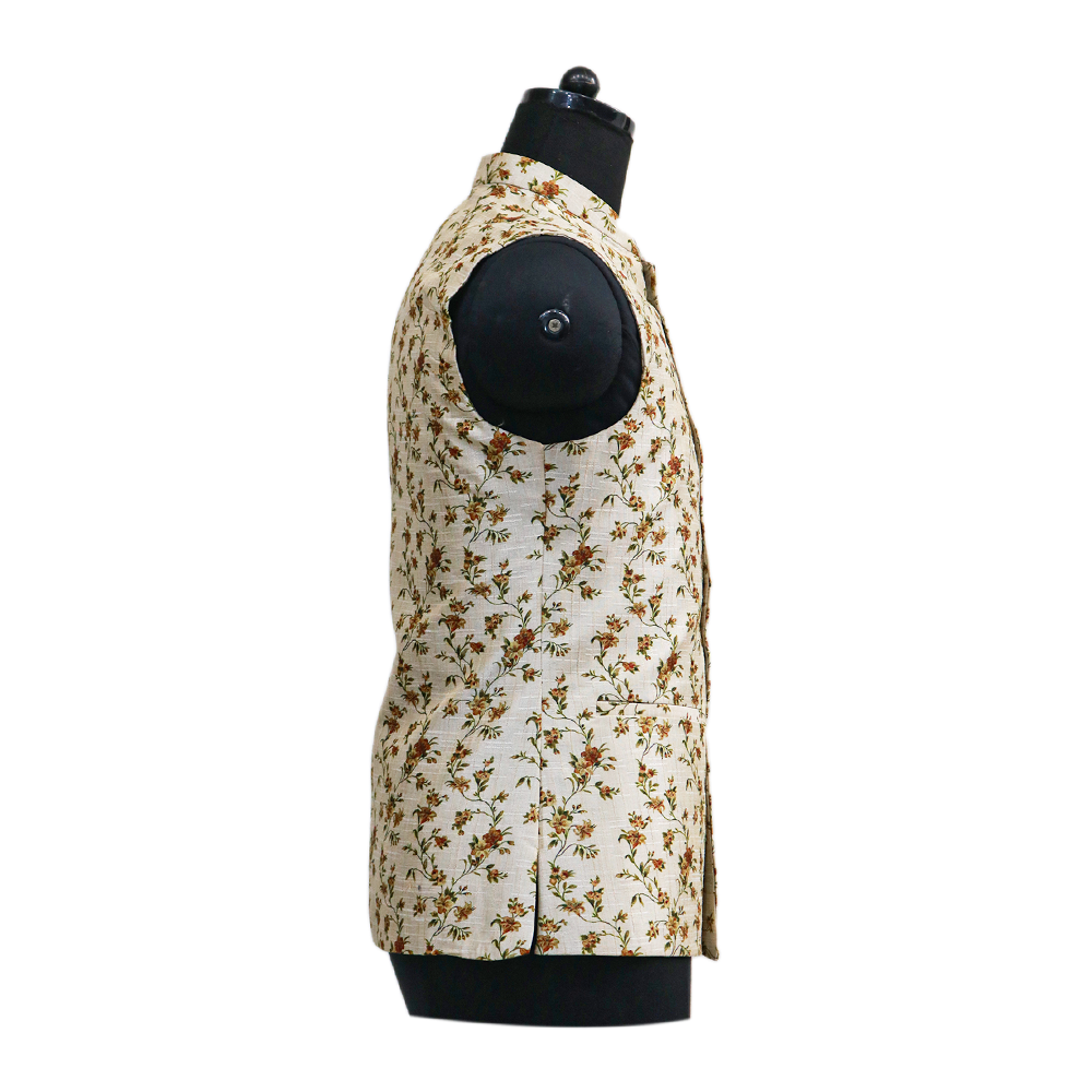 Men’s Ivory Floral Nehru Jacket with Kurta Pajama – Elegant  Festive Wear