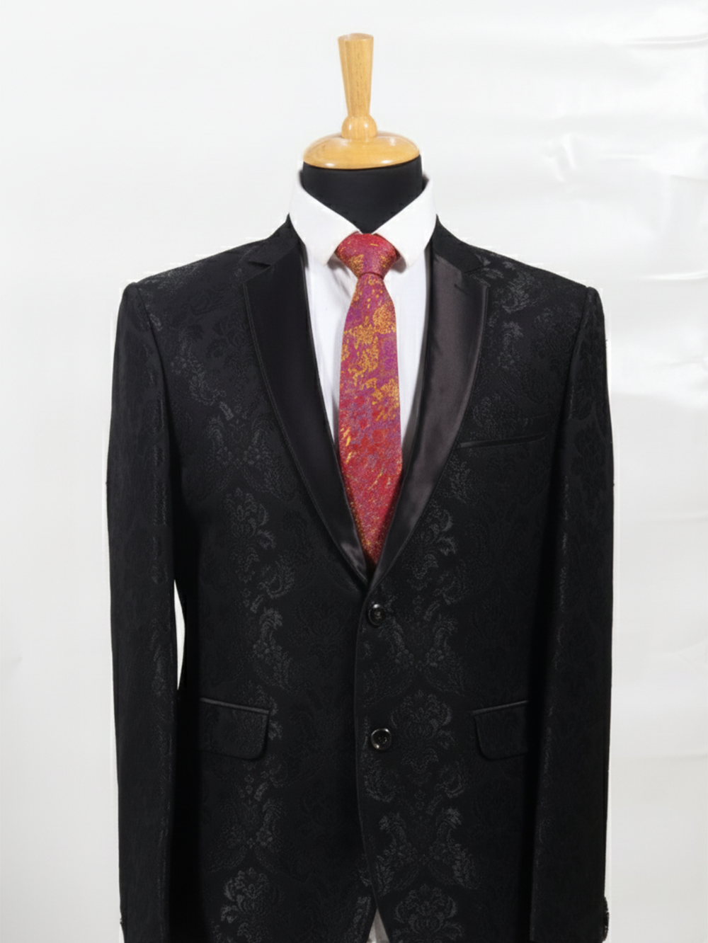 Premium Men's Silk-Blend Necktie – Vibrant Crimson Red and Plum Purple Tie with Elegant Metallic Gold Abstract Speckled Marble Splatter Pattern