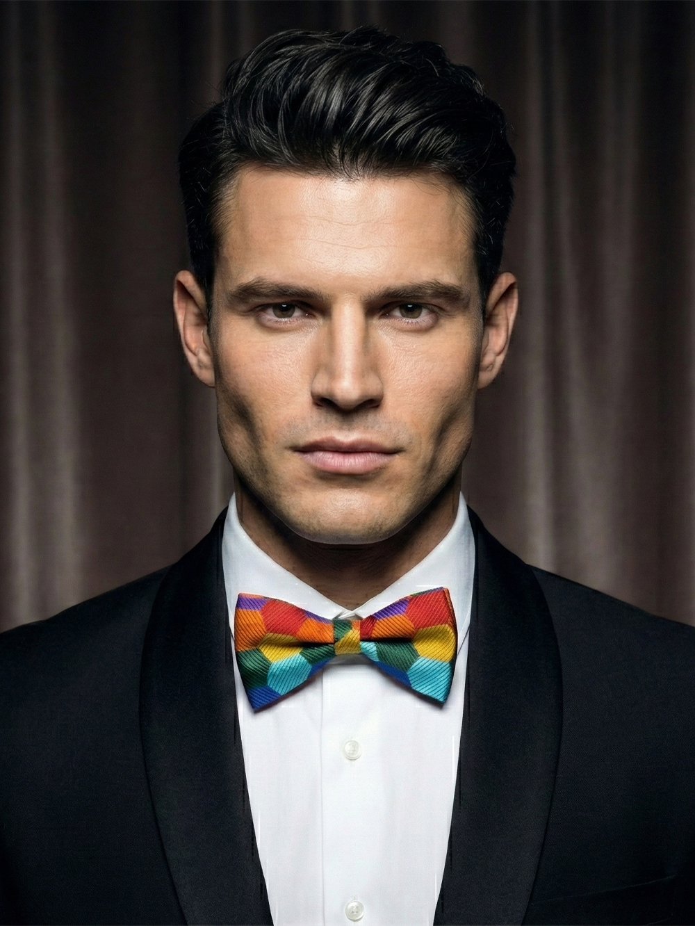 Vibrant Rainbow Geometric Hexagon Pattern Pre-Tied Bow Tie