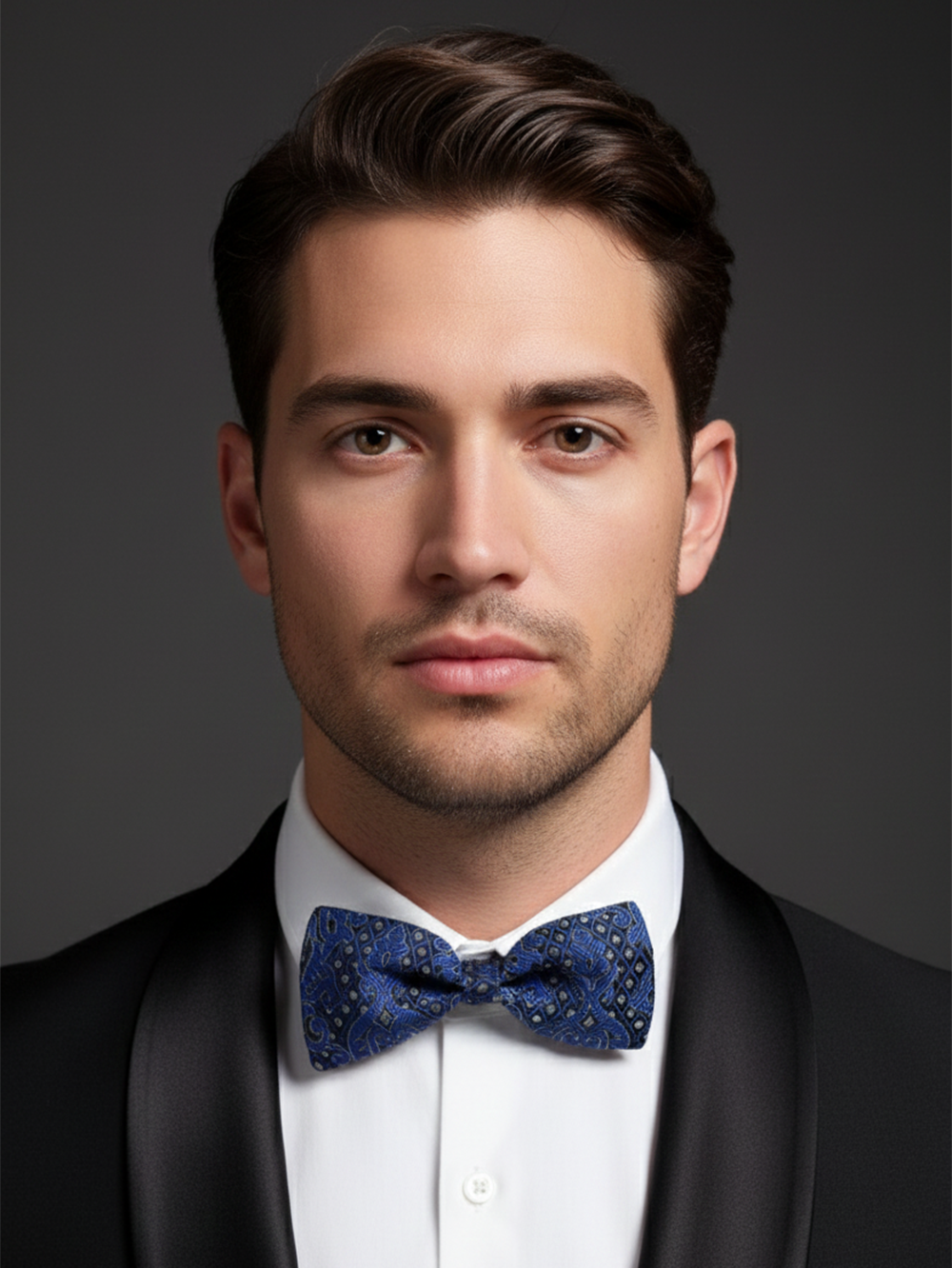 Luxury Royal Blue and Silver Geometric Men's Bow Tie