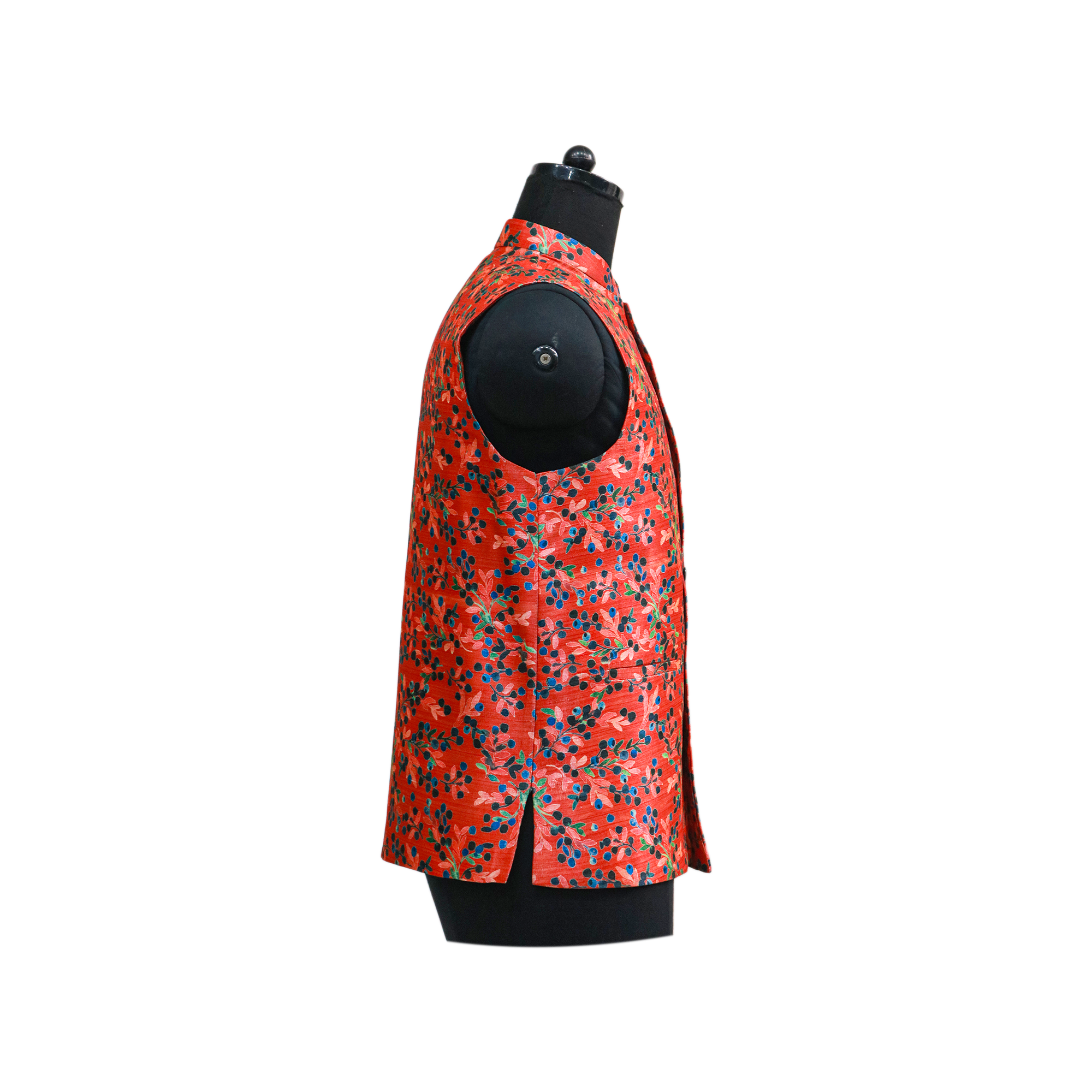 Men’s Red Floral Print Nehru Jacket with Ivory Kurta Pajama –  Festive & Wedding Wear