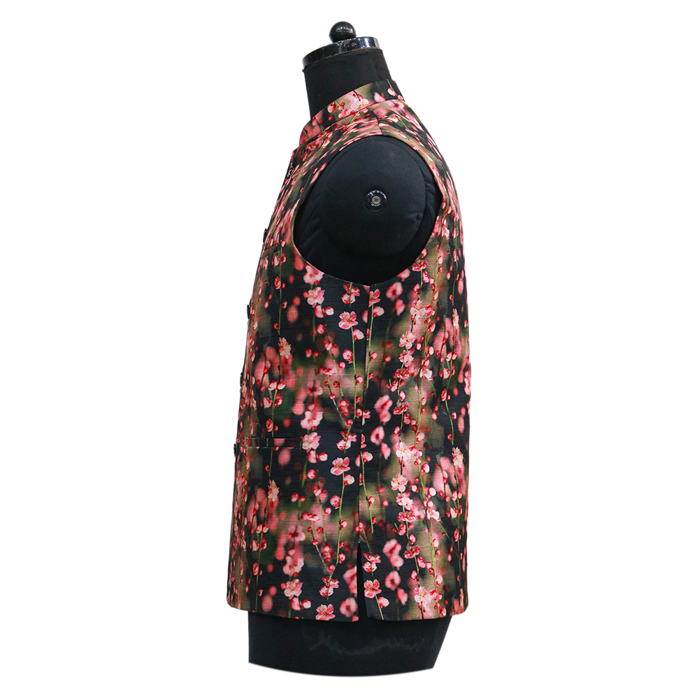 Men’s Black Floral Printed Nehru Jacket with Ivory  Kurta Pajama – Elegant Festive Ensemble