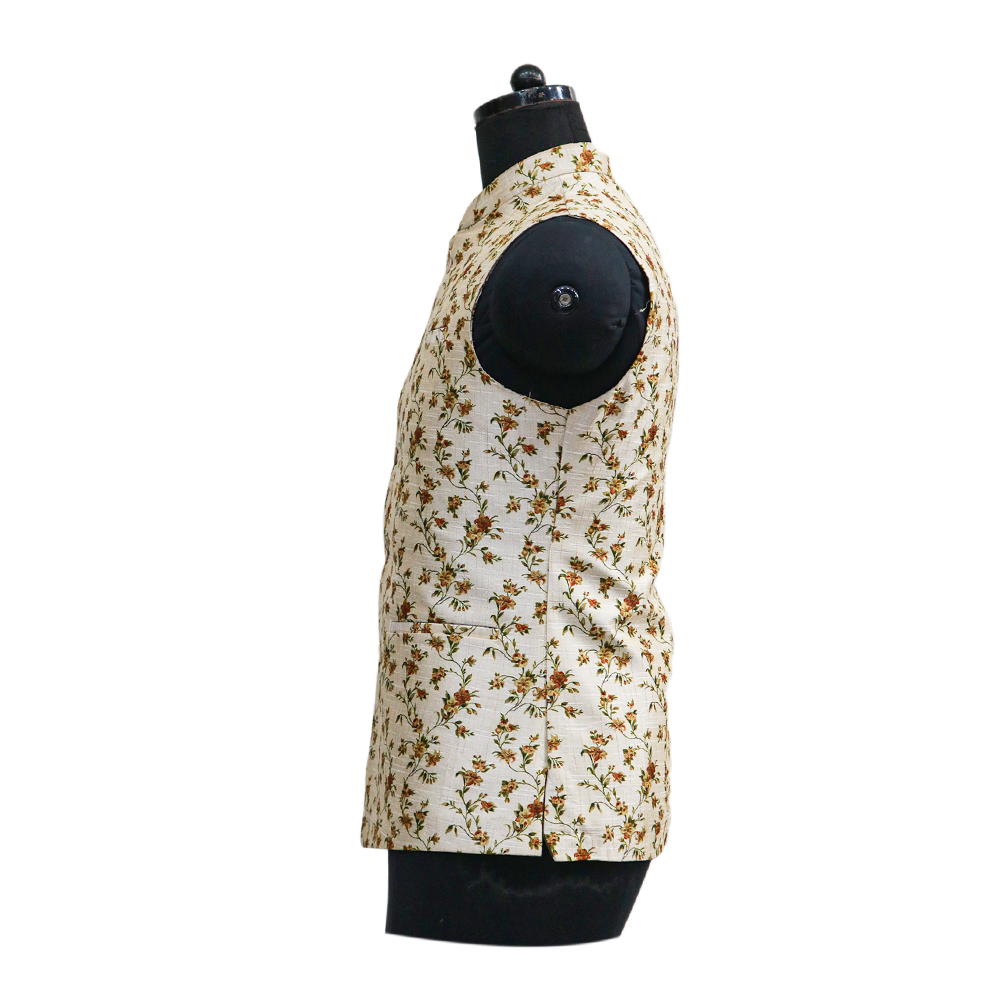 Men’s Ivory Floral Nehru Jacket with Kurta Pajama – Elegant  Festive Wear