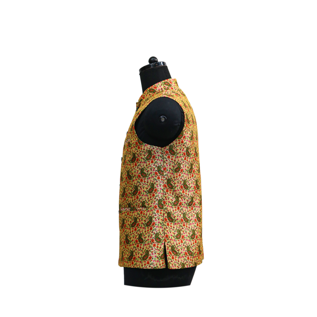 Men’s Floral Nehru Jacket with Ivory Kurta Pajama –  Elegant Festive & Wedding Wear