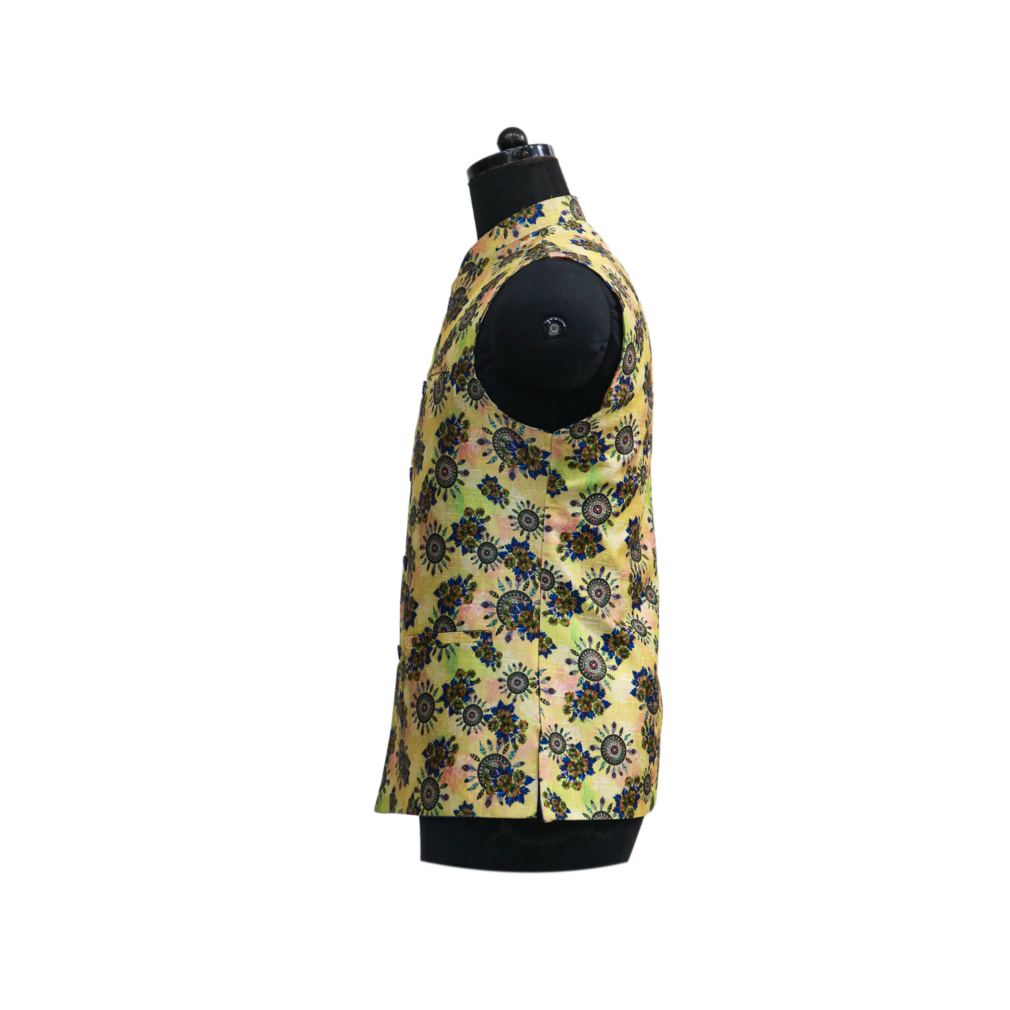 Men’s Yellow Floral Nehru Jacket with Ivory Kurta Pajama –  Elegant Festive Ethnic Wear