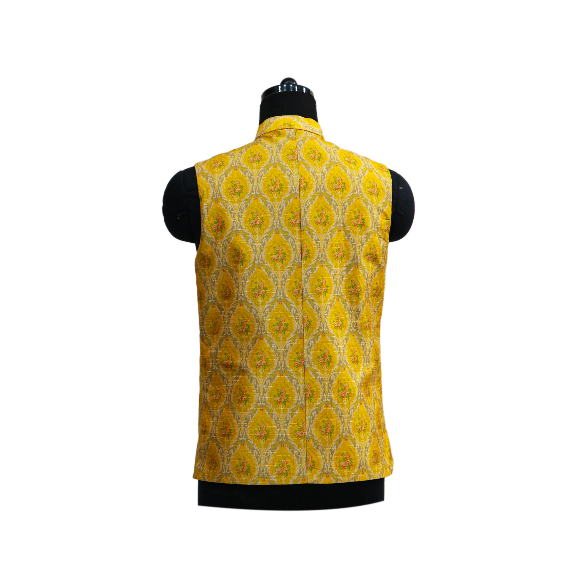 Men’s Yellow Jacquard Nehru Jacket with Ivory Kurta  Pajama – Festive & Wedding Wear