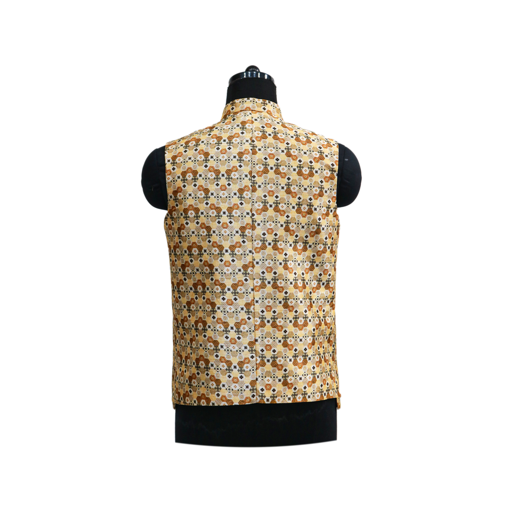Men’s Floral Print Nehru Jacket with Ivory Kurta Pajama –  Elegant Festive Ensemble