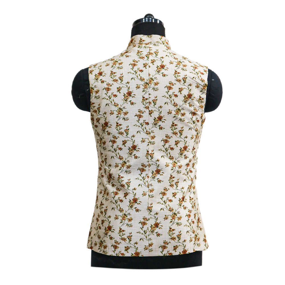 Men’s Ivory Floral Nehru Jacket with Kurta Pajama – Elegant  Festive Wear