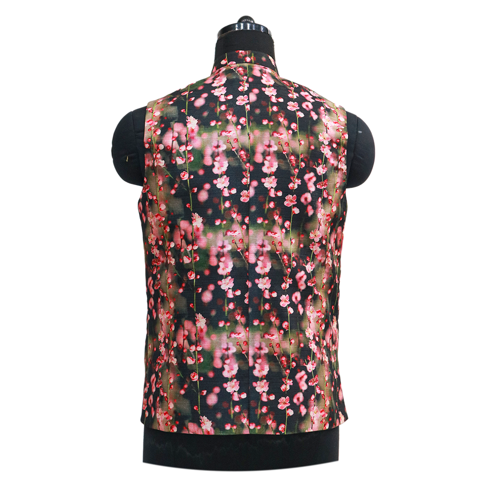 Men’s Black Floral Printed Nehru Jacket with Ivory  Kurta Pajama – Elegant Festive Ensemble