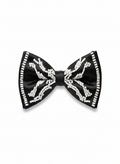 Handcrafted Beaded Men's Bow Tie, Premium Black Silk Satin Formal Bowtie with White Bead Embroidery