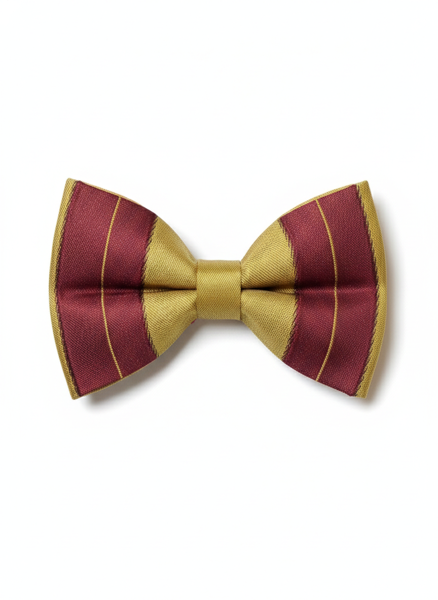 Classic Burgundy and Gold Striped Silk Men's Bow Tie