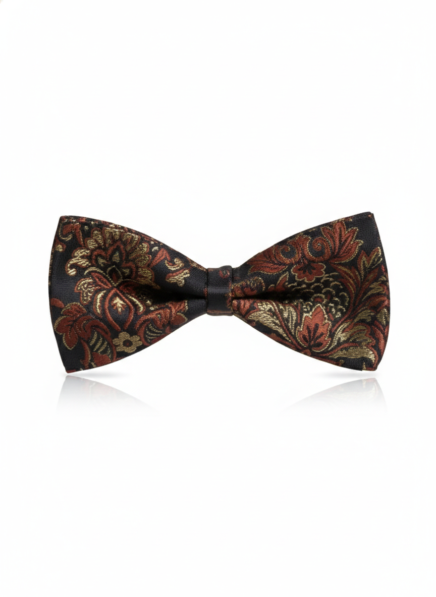 Elegant Bronze Gold and Black Floral Men's Bow Tie