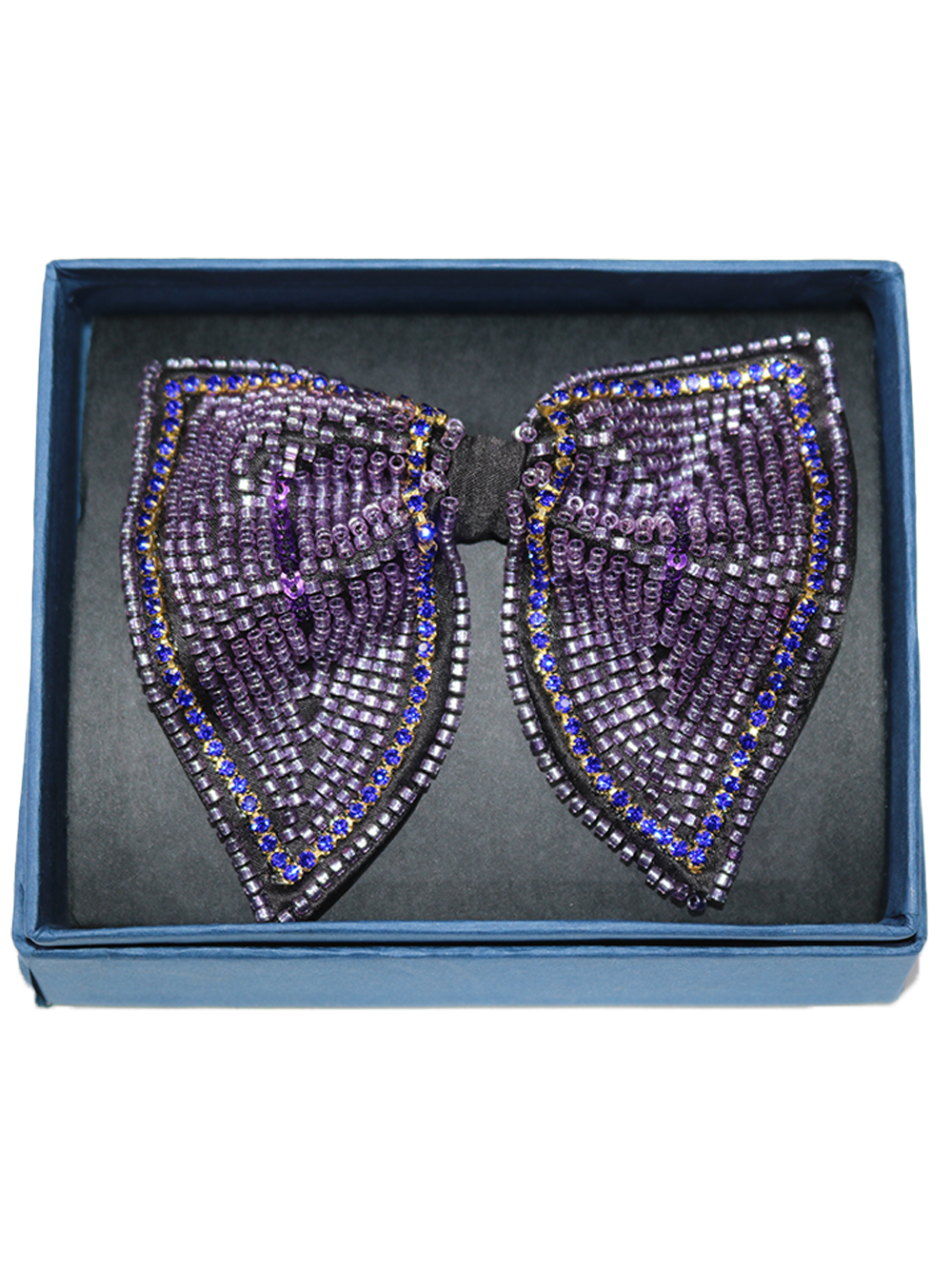 Luxury Black Bowtie with Purple and Blue Geometric Beadwork