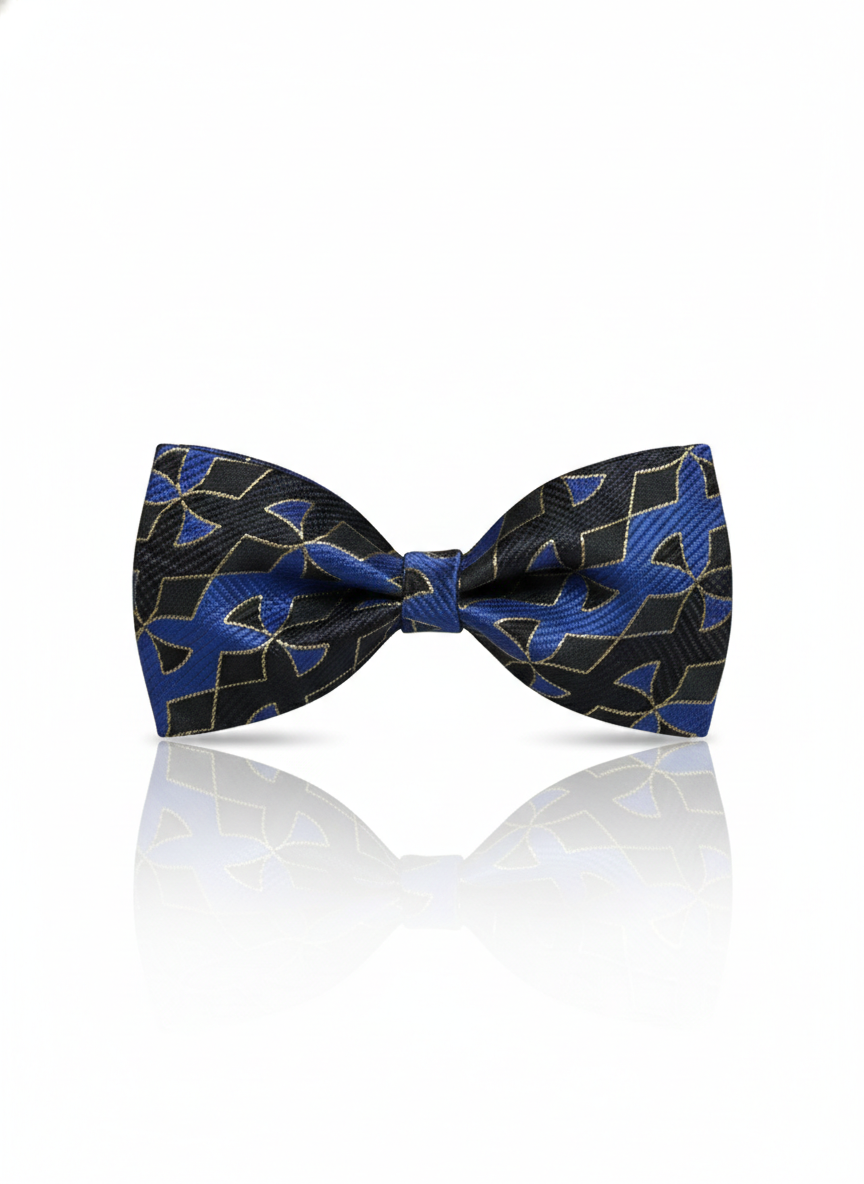 Luxury Royal Blue and Gold Geometric Harlequin Men's Bow Tie