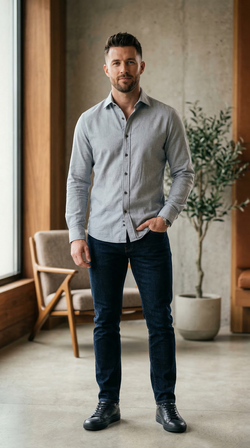 Men’s Slim-Fit Casual Shirt in Light Steel Blue