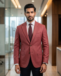 Premium Men's Slim Fit Dusty Rose Blazer Textured Single Breasted Suit Jacket