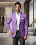 Premium Men's Slim Fit Lavender Purple Blazer Textured Single Breasted Suit Jacket