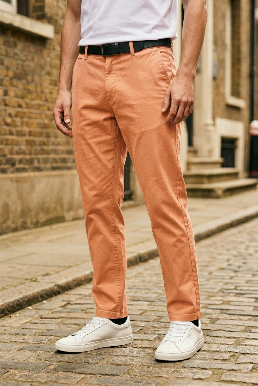 Slim-Fit Peach Cotton Chinos - Premium Summer Trousers