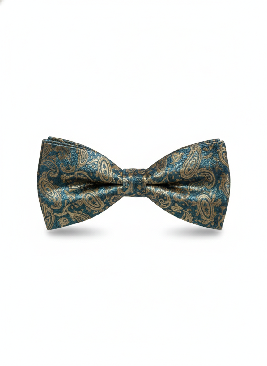 Luxury Teal Blue and Gold Paisley Men's Bow Tie