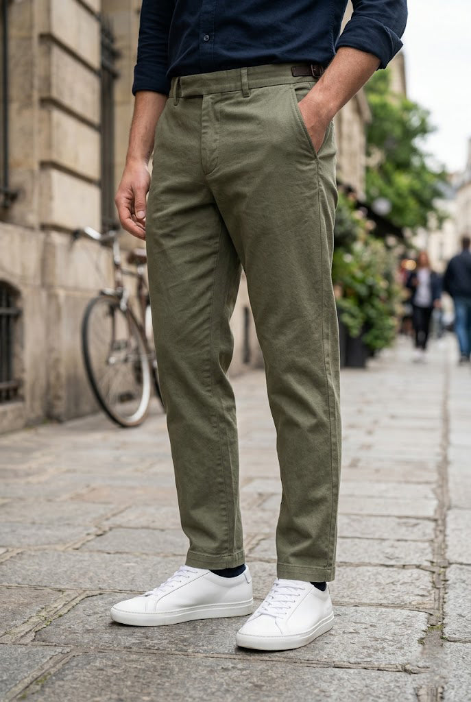 Slim-Fit Olive Cotton Chinos - Premium Casual Trousers