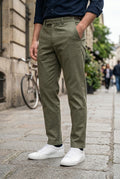 Slim-Fit Olive Cotton Chinos - Premium Casual Trousers