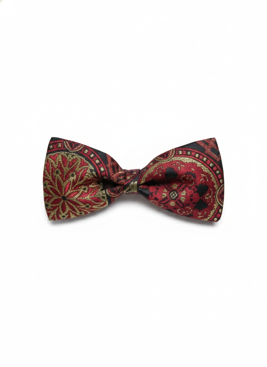 Ornate Crimson Red and Gold Mandala Men's Bow Tie
