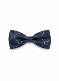 Elegant Navy Blue Bow Tie With Gold Geometric Pattern