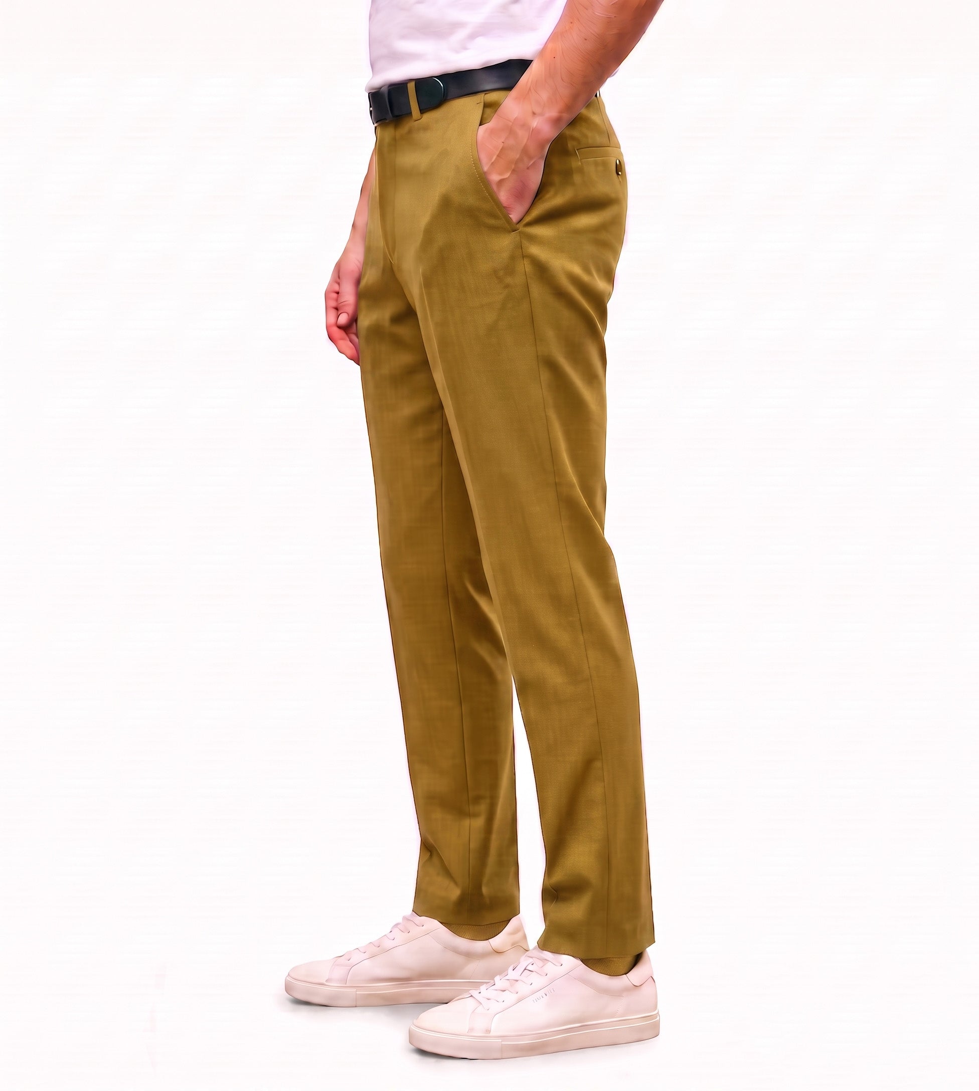 Men's Slim Fit Dress Pants Comfortable Stretch Formal Trousers Olive Gold