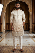Men's Cream Ombré Embroidered Designer Kurta  Pajama