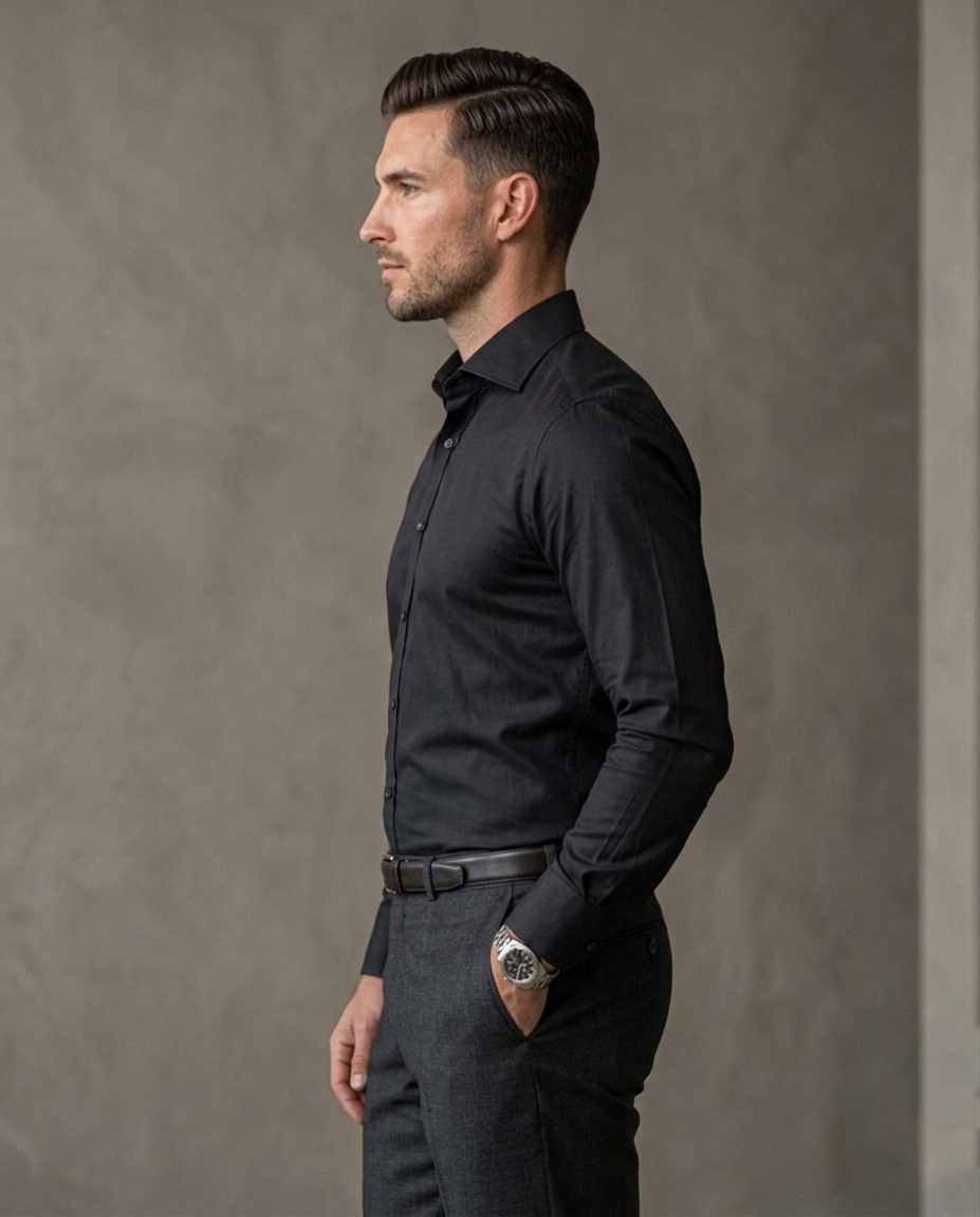 Men’s Black Formal Shirt | Premium Slim Fit Office Wear Shirt | Full Sleeve Cotton Blend Business Shirt for Men