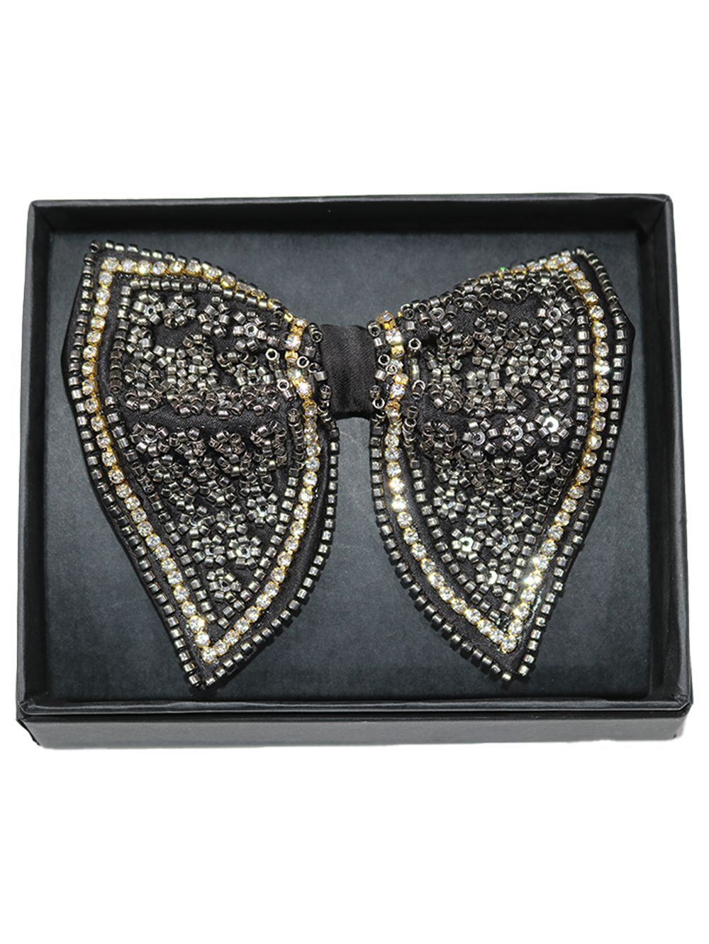 Glamorous Silver Gold and Black Beaded Luxury Bow Tie